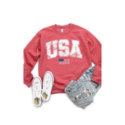 Retro USA Sweatshirt, Womens USA Crewneck Sweatshirt, USA Shirt, America Sweatshirt, 4th of July Sweatshirt, Patriotic S