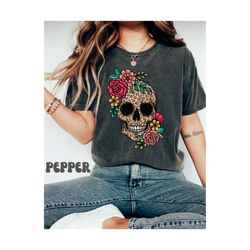 Leopard Sugar Skull Shirt, Day of the Dead Shirt, Sugar Skull Flower Crown Woman Tshirt, Halloween Shirts, Skeleton Shir
