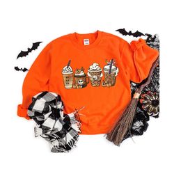 halloween ghost coffee sweatshirt, pumpkin spice sweatshirt, halloween graphic shirt, vintage thanksgiving shirt, funny