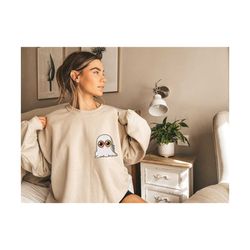 flower ghost pocket size halloween sweatshirt,cute floral ghost shirt,womens cute pumpkin halloween graphic,fall autumn