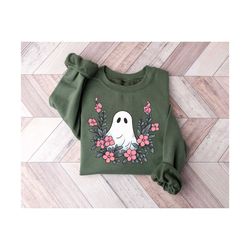 flower ghost halloween sweatshirt,spooky ghost halloween shirt,halloween costume,cute halloween shirt,spooky halloween m