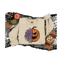 floral pumpkin halloween sweatshirt,pumpkin tshirt,autumn shirt, halloween party shirt,cute fall shirts,fall shirts for