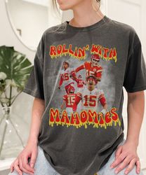 comfort colors 90s vintage inspired rollin with mahomies kansas city shirt, super bowl lxii tshirt, chiefs shirt, 15 pat