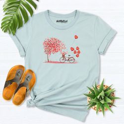 love bicycle shirts, valentines day shirt, heart balloons shirt, women valentine shirt, bike shirt girl, balloons shirt,