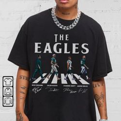eagles walking abbey road signatures football shirt, nick sirianni, jalen hurts, dandre swift, jason kelce, philadelphia