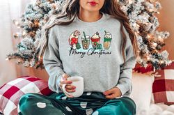 christmas coffee sweatshirt, merry christmas, christmas sweatshirt, coffee lover gift worker winter christmas snowman la