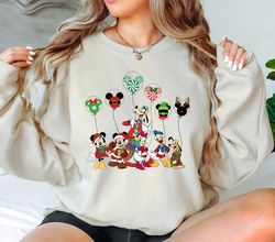 mickey and friends christmas sweatshirt, disney christmas balloons sweatshirt, mickey ears balloon shirt, disneyland chr