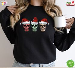 christmas skeleton sweatshirt, merry christmas skull sweatshirt, santa hat skeleton christmas shirt, tis the season shir