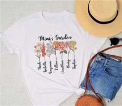 grandma t-shirt with custom birth flowers and names, mothers day gift, unique grandma gifts, personalized birthday gift,