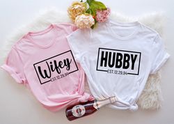 wifey hubby shirt, custom engagement gift, personalized anniversary gift for couple shirt, honeymoon shirt, wedding gift