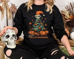 happy hallothanksmas shirt, disney jack skeleton halloween shirt, nightmare before christmas shirt, spooky season shirt,