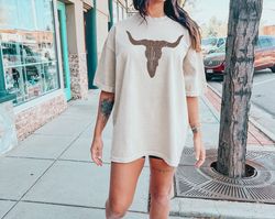 comfort colors cow skull desert cactus silhouette shirt  southwest boho longhorn buffalo tshirts  desert life landscape