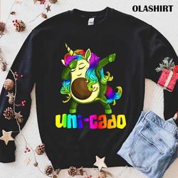 uni cado dabbing unicorn avocado rainbow girl birthday gift t-shirt - olashirt