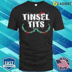 jingle balls tinsel tits couples christmas santa hat matching pajamas t-shirt - olashirt