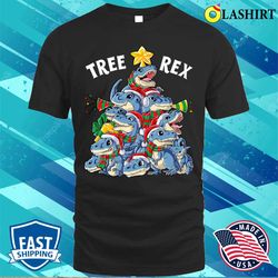 christmas t-shirt, christmas dinosaur tree rex pajamas men boys xmas santa hat t-shirt - olashirt
