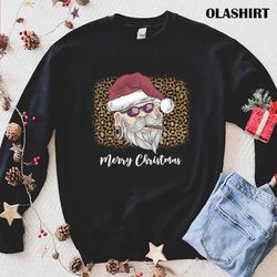funny leopard print vintage 70s santa merry christmas t-shirt - olashirt