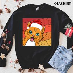 cat santa christmas retro kitten kitty pet x-mas pajama t-shirt - olashirt