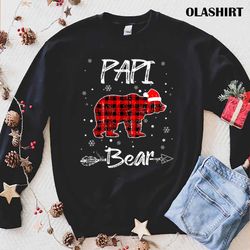new red plaid papi bear buffalo matching family pajama christmas t-shirt - olashirt