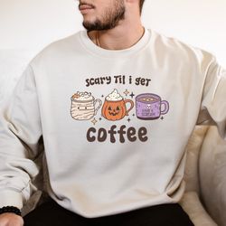 Cary Till I Get Coffee Halloween Sweatshirt, Horror Coffee Cups Design, Perfect for Caffeinated Haunts