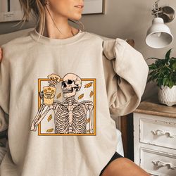 halloween skeleton sweatshirt,halloween coffee skull shirt,pumpkin spice shirt,halloween pumpkin spice coffee shirt,happ