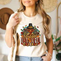 grateful,thankful, blessed with turkey shirt, fall vibes shirt, thanksgiving dinner shirt, fall turkey shirt, thankful s