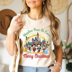 happiest place on earth merry christmas shirts, disney vacation, disney family christmas party, christmas gift, christma