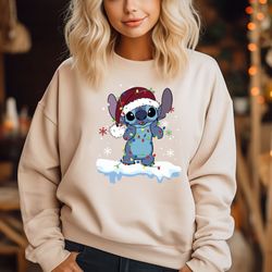 stitch lights christmas shirt, santa stitch world tee, disney matching shirt, christmas cartoon character shirt, stitch