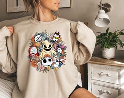 Nightmare Before Christmas Floral Jack Skellington Sweatshirt, Halloween Horror Shirt, Horror Movie Shirt, Jack and Sall