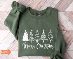 merry christmas trees sweatshirt, christmas sweatshirt, holiday sweater, womens holiday sweatshirt, christmas shirt, win