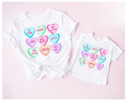 candy hearts shirt, valentines day mommy and me outfits, mama and mini valentine shirts, valentines day gift mom and dau
