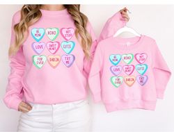 candy hearts sweathirt, valentines shirts for women and girl, mommy and me outfits, gift mom and daughter christmas gift