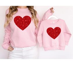 glitter heart sweatshirt, valentines day mommy and me outfits, toddler girl valentines day tshirts, cute little valentin