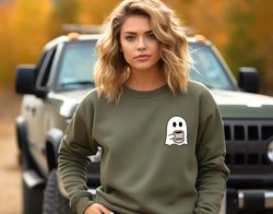 cute spooky coffee sweatshirt, womens ghost sweatshirt, spooky season, fall coffee lover shirt, halloween party shirt,