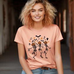 dancing skeleton pumpkin shirt, retro halloween shirt, womens halloween shirt, cute fall shirt, spooky season,pumpkin fa