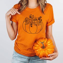 floral pumpkin shirt, halloween shirt, halloween pumpkin shirt, thanksgiving shirt, halloween gift for family,cute fall