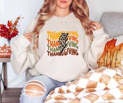 cute thanksgiving leopard print crewneck sweatshirt, kids thanksgiving long sleeve shirt, retro thanksgiving sweatshirt