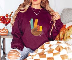 peace sign turkey sweatshirt, thanksgiving fall sweatshirt,funny autumn sweatshirt,cute fall sweatshirt,retro thanksgivi