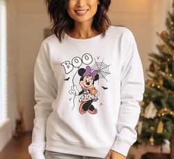 comfort colors boo minnie sweatshirt, minnie pumpkin halloween sweatshirt, spooky season hoodie, halloween boo sweatshir