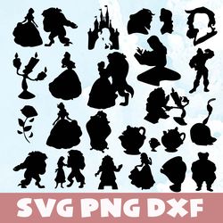 belle beauty and the beast disney silhouette svg bundle,png,dxf,vinyl cut file, png, ai printable design files