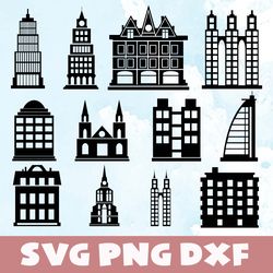 buildings silhouette svg,png,dxf,buildings silhouette bundle svg,png,dxf,vinyl cut file, png, ai printable design file