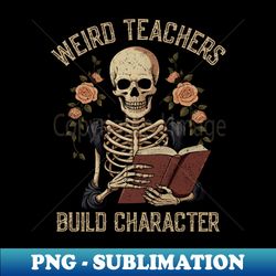 funny skeleton book floral skull halloween teacher for - retro png sublimation digital download