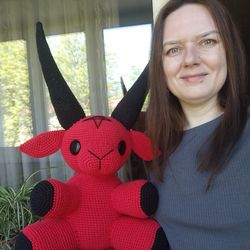big red baphomet with black horns and pentagram - halloween spooky gift idea