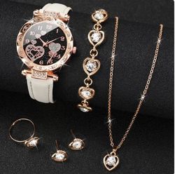 5pcs/set fashion rhinestone heart women watch jewelry set