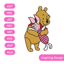 pooh and piglet hug embroidery design, hug embroidery design, love embroidery design, machine embroidery design