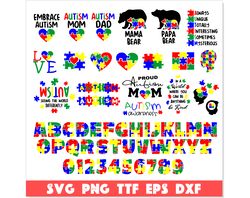 autism svg png bundle | autism puzzle font ttf svg, autism png, autism awareness svg, autism svg cricut puzzle heart svg