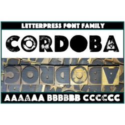 cordoba letterpress font | typewriter font, distressed font, vintage font, retro font, grunge font, letterpress font