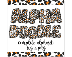 doodle leopard alphabet letters svg png white canva cricut, doodle font png svg, doodle leopard font svg png print