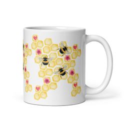 bee mug worker bee garden flower bee lover honeycomb bees nature gardener gift tea coffee cup cottag