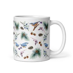 nuthatch mug bird lover gift bird tea mug winter bird coffee mug cottagecore naturecore bird watcher