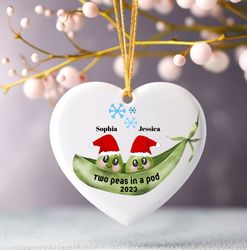 2 peas in a pod twin ornament, new twin boy girl christmas keepsake, baby's first christmas, twins f